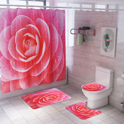 

〖Follure〗4PCS Non Slip Toilet Polyester Cover Mat Set Bathroom Shower Curtain