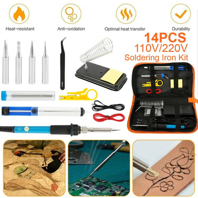 

14PCS 110V220V 60W Adjustable Temperature Electric Welding Soldering Iron Tool Kit Adjustable Temperature