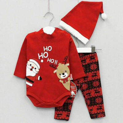 

Newborn Baby Girl Boy Christmas Romper Tops T-shirt Pants Hat Outfit Clothes Set
