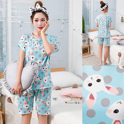 

Cartoon Print Women Pajama Sets Female Home 2 Pieces Set Crop Top Shorts Loose Elastic Waist Shorts Lounge pijama mujer 2019