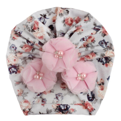 

2019 Autumn Winter Soft Cute Newborn Baby Flower Pearl Design Girls Caps Infant Hat Turban Elastic Caps