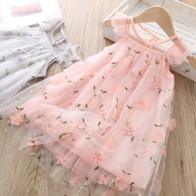 

Baby Kids Girl Cute Dress Mesh Casual Lace Embroidery Princess Baby Girl Clothes Summer Sleeveless Dress Kids Clothes