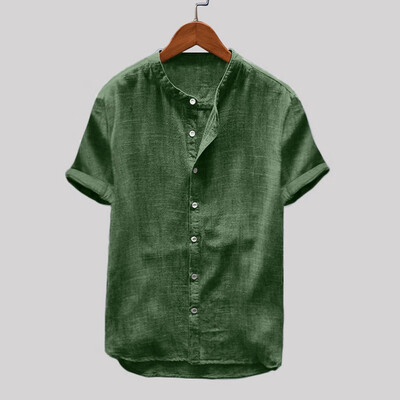 

Toponeto Mens Baggy Cotton Linen Solid Color Short Sleeve Retro T Shirts Tops Blouse