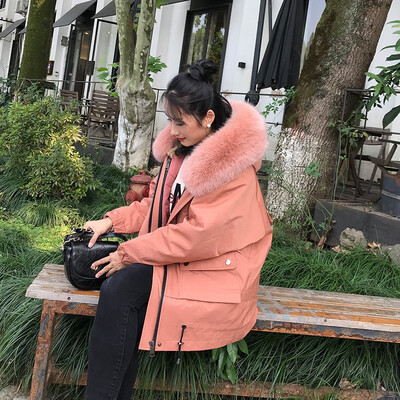 

Whole skin lazy rabbit hair cut liner windbreaker school to overcome 2019 winter new long section two pieces of detachable heavy w