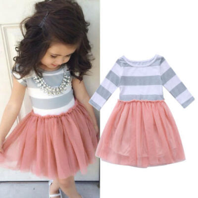 

Summer Kids Baby Girls Striped Lace Tulle Tutu Dress Princess Party Wedding Gown