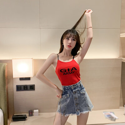 

Women Letter Print Camis Sexy Sleeveless Slim Fit Vest Top Casual Female Knitting Camisole