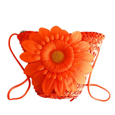 

Children Flower Design Zipper Cross-body Handbag Fashion Girls Kids Straw Shoulder Messenger Bag Toys