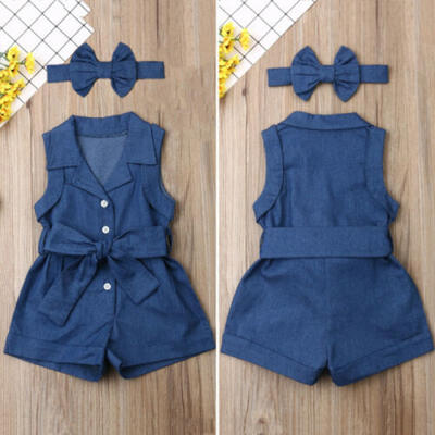 

UK STOCK Toddler Kids Baby Girl Denim Romper Jumpsuit 2PCS Outfit Clothes Summer