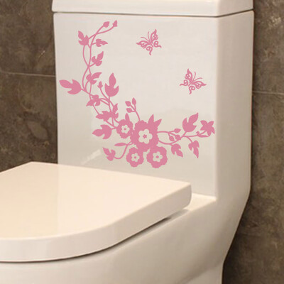 

Gobestart Flower Toilet Seat Wall Sticker Bathroom Decoration Decals Decor Butterfly Black