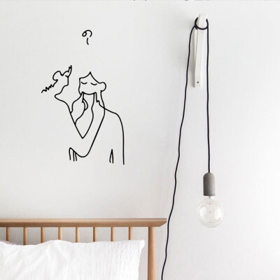 

〖Follure〗Wall Sticker Line Drawing Decor Home Room DIY Decor Simple Style Removable Mural