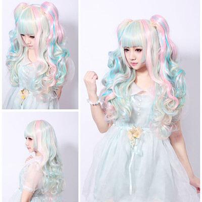 

Gobestart Colorful Beautiful Long Cosplay Full Front Hair Girl Curly Synthetic Wig
