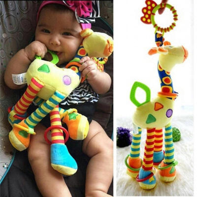 

Infant Baby Kid Development Plush Giraffe Animal Handbells Rattles Handle Toy