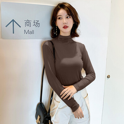 

Gobestart Fashion Women Top High Collar Pure Color Elegant Long Sleeve Casual Blouse