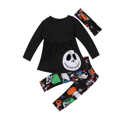 

3pcs Halloween Baby Kids Girls Outfits Headband Long Sleeve T-shirt Tops Pants Clothes Set