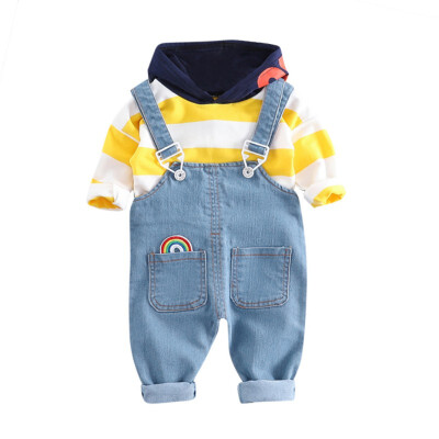 

Fashion Stripe Boys Hoodies Sweatershirt Spring Boy Clothes Set New Strap Jeans Handsome Boy Clothes Set Children Clothing