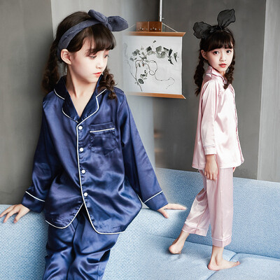 

2 PcsSet Summer Autumn Girls Boys Fashion Silk Pajamas Sleepwear Soft Home Underwear Pajamas For Kids Children