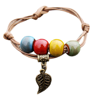 

New Design Kiln Porcelain Designed Specialty In Jingdezhen Folk Style Ceramic Round Beads Rope Chain Braided Bracelet