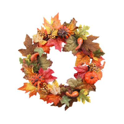 

New Artificial Pumpkin Maple Leaves Wreath Garland Fall Harvest Thanksgiving Halloween Front Door Wall Hanging Ornament