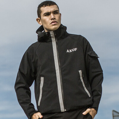 

AK mens clothing AKSERIES urban agent reflective strip stitching hooded jacket 1904003 black S
