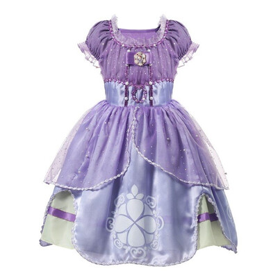 

MUABABY Princess Summer Dresses Girls Sofia Cosplay Costume 5 Layers Children Kids Floral Halloween Party Tutu Dress up Fantasy