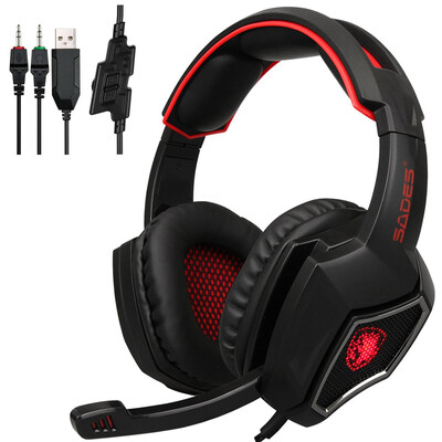 

SADES R9 PC Gaming Headsets 35mm Wired Earphone Over Ear Game Headphone with Microphone LED Light Volume Control for PC