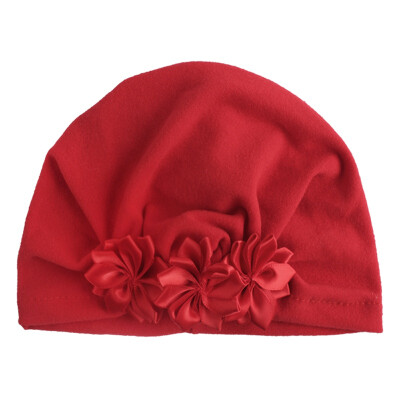 

2019 Hot Sale Summer New Sweet Baby Girl Hat Comfortable Breathable Solid Color With Flower Candy Color Baby Turban Elastic Cap