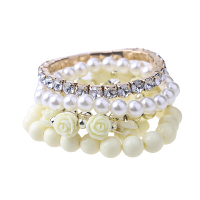 

Flower Beads Stretch Bracelet Temperament Alloy Resin Rhinestone Bangle Design