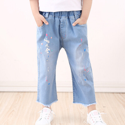 

Children Toddler Kids Baby Girls Letter Print Pants Denim Tassel Clothes Jeans Pants 2-8T Lovely Baby Child Pants