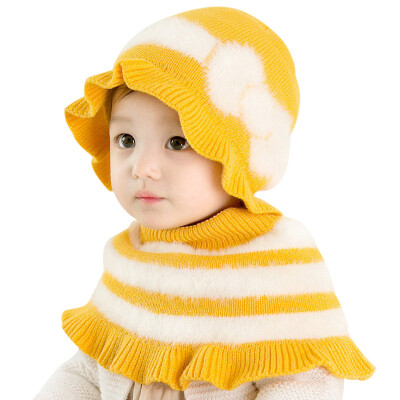 

Fashion Baby Winter Warmer Shawl Bowknot Design Hat Infant Cotton Collar Scarves Neckerchiefs Headwear Set