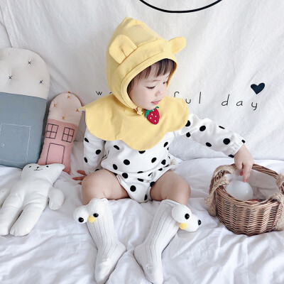 

Infant Round Collar Long Sleeve Dot Print Girls Jumpsuit Climb Soft RomperHat Two-piece Set