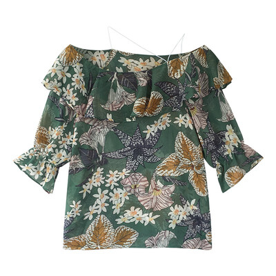 

Sexy Women Off Shoulder Floral Printed Blouse Shirt Ladies Summer Fashion Half Sleeve Chiffon Blouse Korean Casual Ruffle Tops