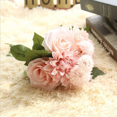 

Artificial Flowers Bouquet 8 Head Rose Dahlia Fall Vivid Fake Flower For Wedding Home Party Christmas Decor Silk Flower