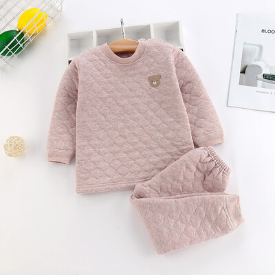 

Baby Boy Clothes Toddler Girl 1-6T Children Cartoon Bear Pattern Quilted Thick Warm Casual Three-layer Thermal Underwear Set