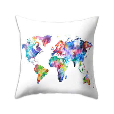 

1818Inch Fashion Modern World Map Square Throw Pillow Case Sofa Cushion Cover Home Decor