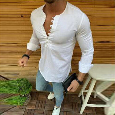 

Mens Casual Solid T-Shirt Tops Stretch Solid Half Open Long Sleeve Slim Tee