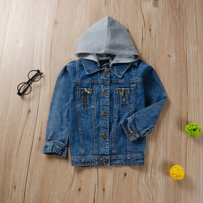 

Autumn Baby Girl Hooded Design Denim Jacket Coat Outdoor Long Sleeve Outerwear