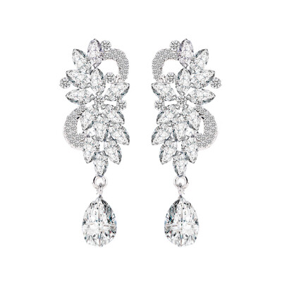

1Pair Fashion Women Exaggerated Blue Crystal Weeding Bride Earrings Jewelry