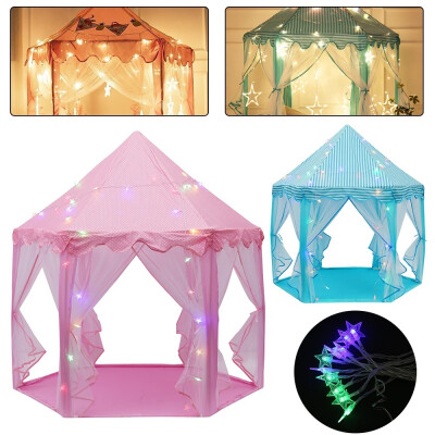 

Hexagonal Princess Tent Castle Large Kids Play House with Star Lights Pink Play Tents Fairy Home With Star Lamp String