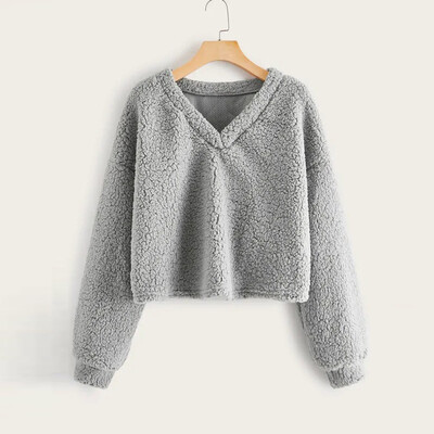 

Tailored Fashion Women Casual Loose Long Sleeve Solid Color V-Neck Sweatshirt Tops