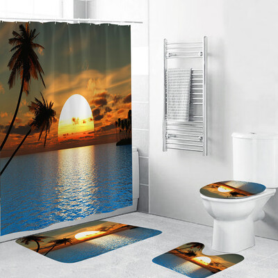 

Gobestart 4PCS Non Slip Toilet Polyester Cover Mat Set Bathroom Shower Curtain
