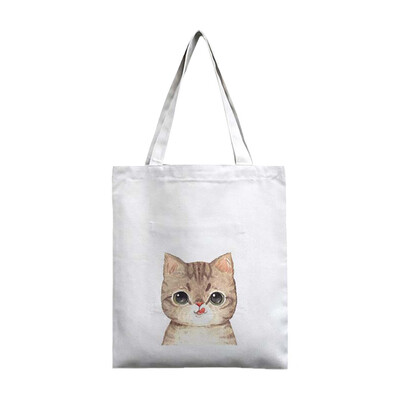 

Tailored Fashion Women Canvas Printing Cute Cat Shoulder Bags Large Capacity Shopping Bag