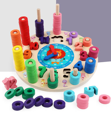 

Siaonvr Wooden Multifunction Rainbow Digital Clock Alarm Clock Cognitives Toy Children