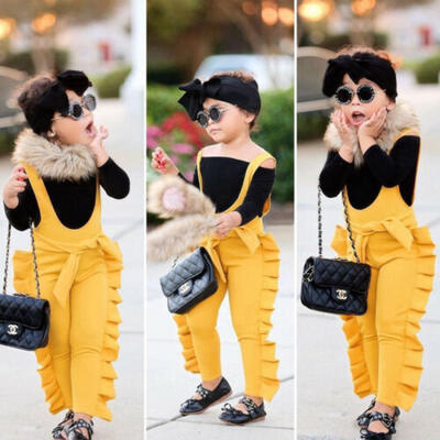 

Kids Baby Girls Ruffle Bib Pants Cotton Romper Jumpsuit Overalls Outfits Clothes