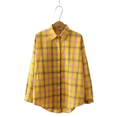 

Fashion Plaid Long Sleeve Womens Tops&Blouses Female Casual Turn-down Collar Shirts Blusas Korean Women Loose Blouse