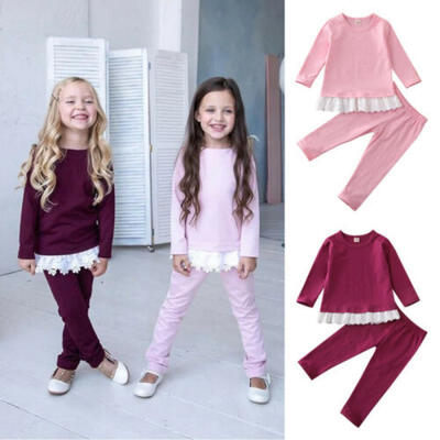 

US Toddler Baby Girl Clothes Lace Tops Pants Autumn Winter Outfits Set Tracksuit