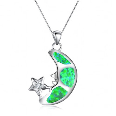

NecklaceCute Female Star Moon Pendant Necklace Wedding Jewelry WhiteBlue Fire Opal Necklaces For Women