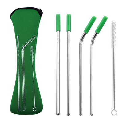 

Reusable Stainless Steel Drinking Straws With Cleaning Brush Silicone Cover Kitchen Bent Straight Drinks Straw Supplies