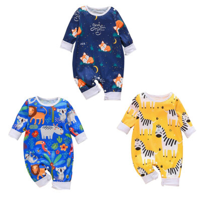 

Autumn Infant Baby Boy Girl Casual Romper Infant Cartoon Animal Print Long Sleeve Children Jumpsuit Outfits