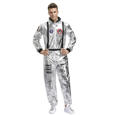

Halloween Costumes For Men Astronaut Male Space Cosplay Clothing Dazzling Jumpsuits Coated Onesies Sets Silver  L XL