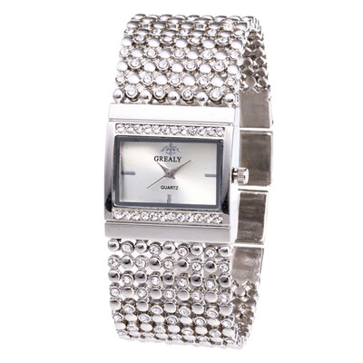 

〖Follure〗Luxury Ladies Metal Quartz Mesh Belt Rectangle Dial With Diamond Women Watche